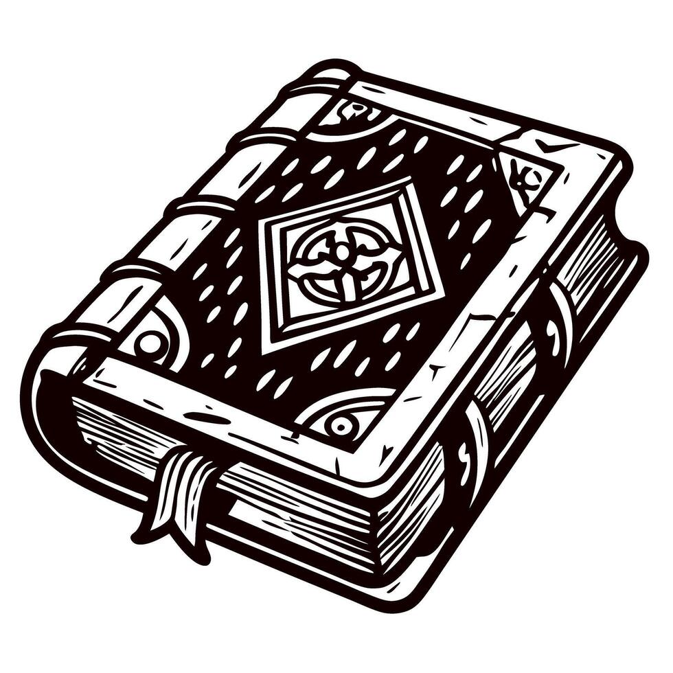 Intricately designed ancient hardcover tome with celtic knot and ribbon bookmark vector