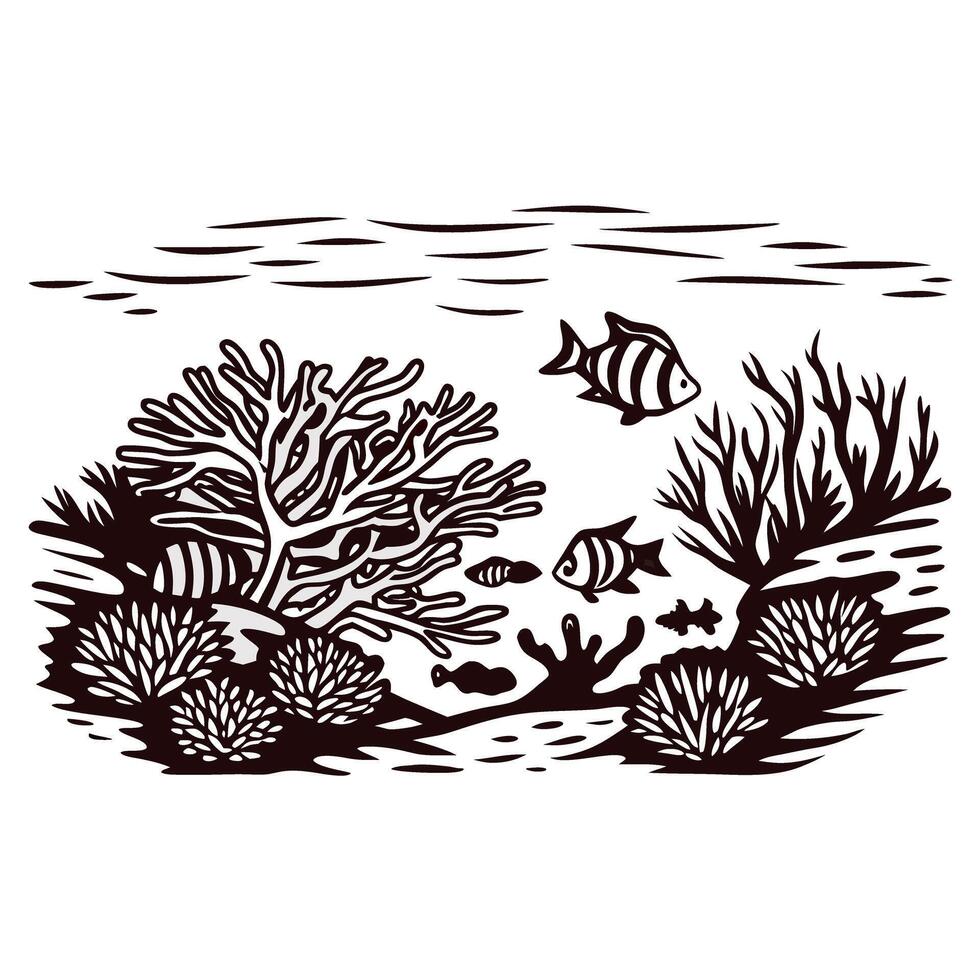 Marine life featuring coral reefs and fish in an underwater scene vector
