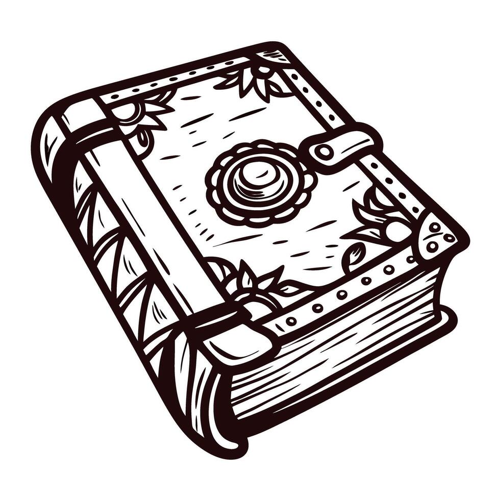 Ornate vintage book drawing with detailed floral designs and clasps vector