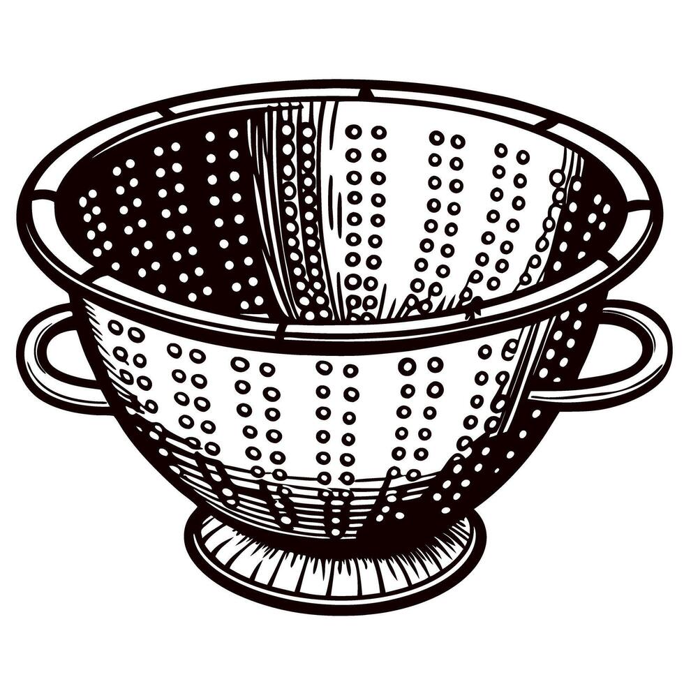 Detailed vintage metal colander with artistic pattern and dual handles vector