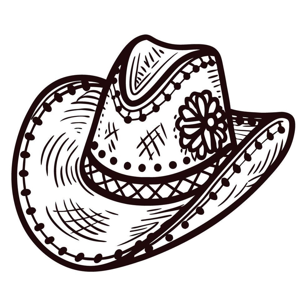 Decorative cowboy hat with intricate stitching and floral accent vector