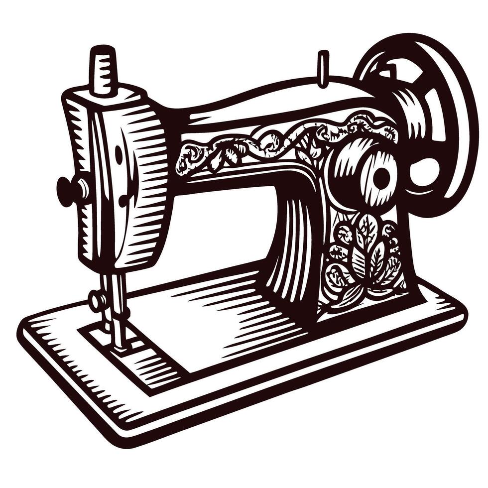 Antique sewing machine with ornate design in vintage vector