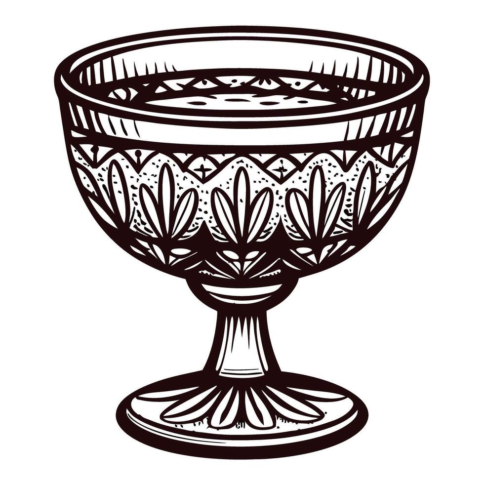Intricately designed vintage goblet with floral patterns in classic black and white vector