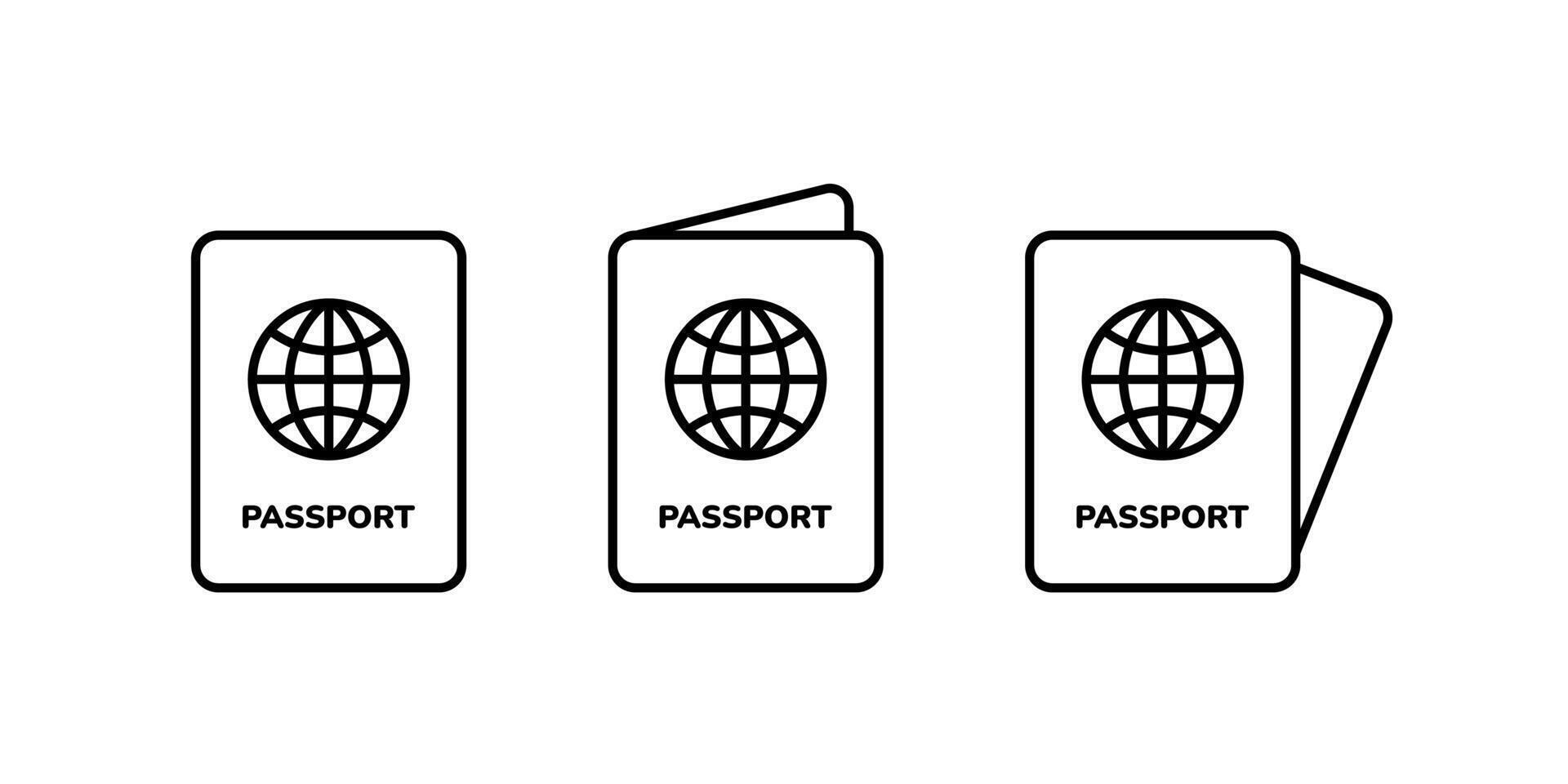 Flight ticket and passport icon set. Passport related line icon. Vacation and air travel symbols. Passport icon. Simple illustration from vacation collection vector
