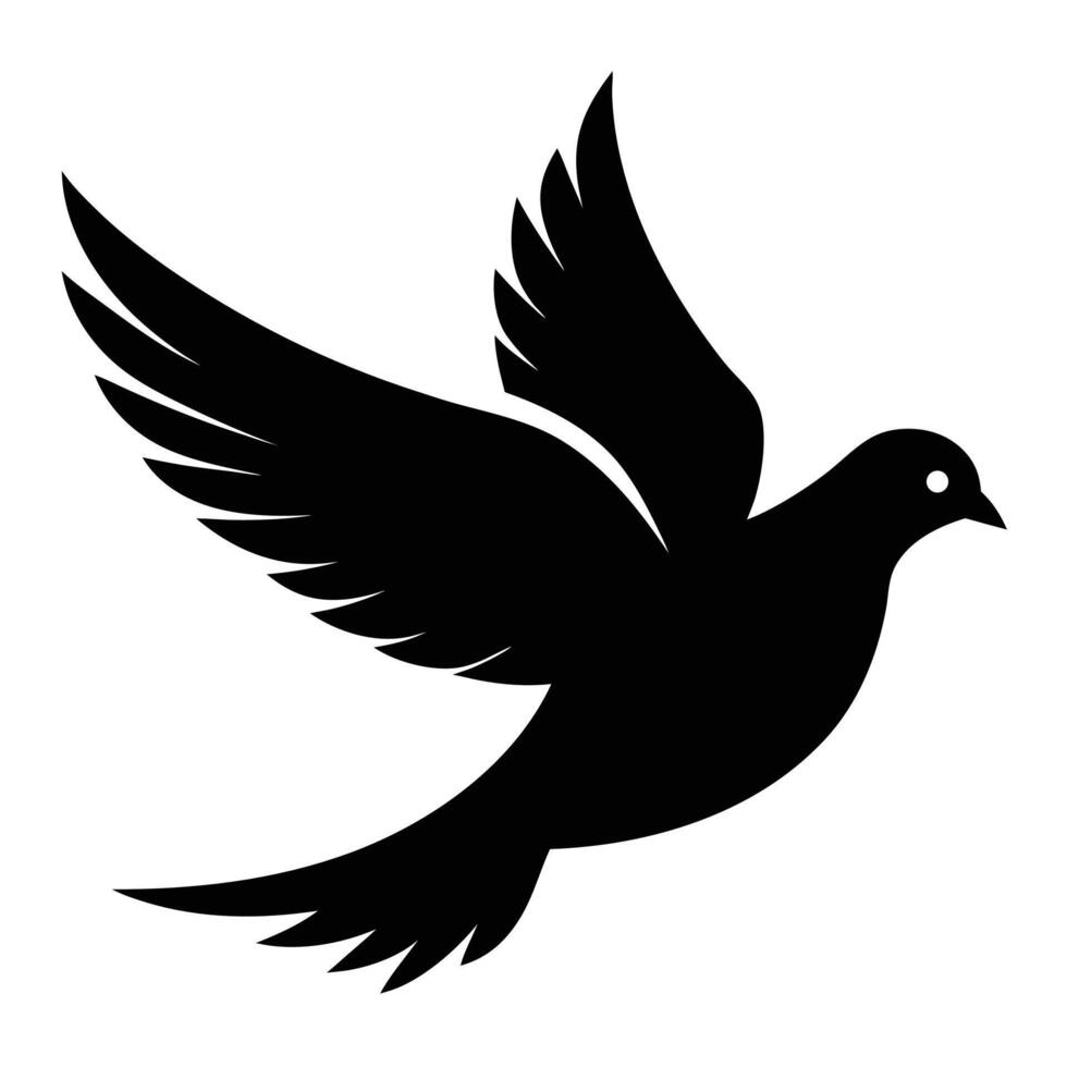 Black and white flying dove silhouette on white background vector