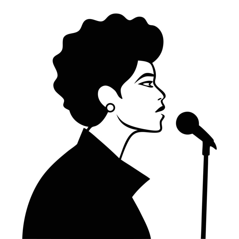 Black and white pop singer silhouette on white background vector