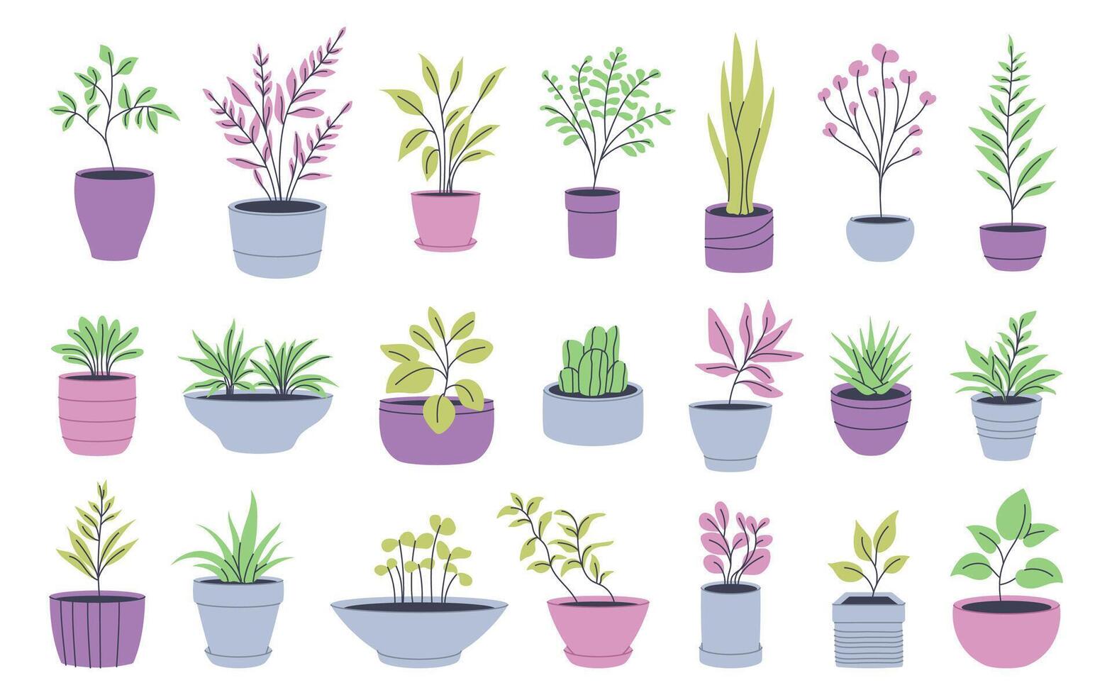 Set of illustrations of potted plants. Perfect for minimalist and botanical designs. vector