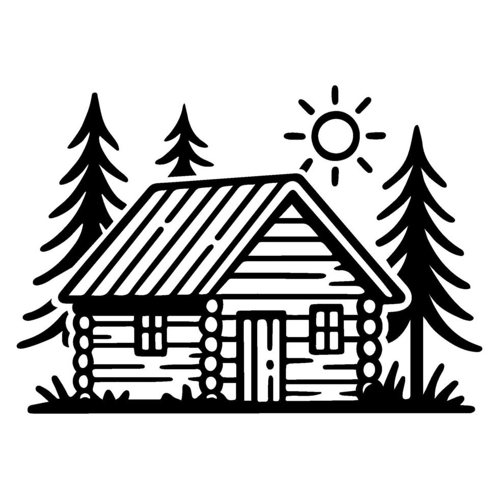 Hand drawn logo of a forest woodlog cabin vector