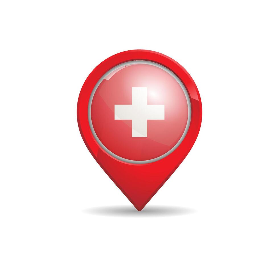 Realistic Switzerland flag with map pin illustration. Swiss flag. vector