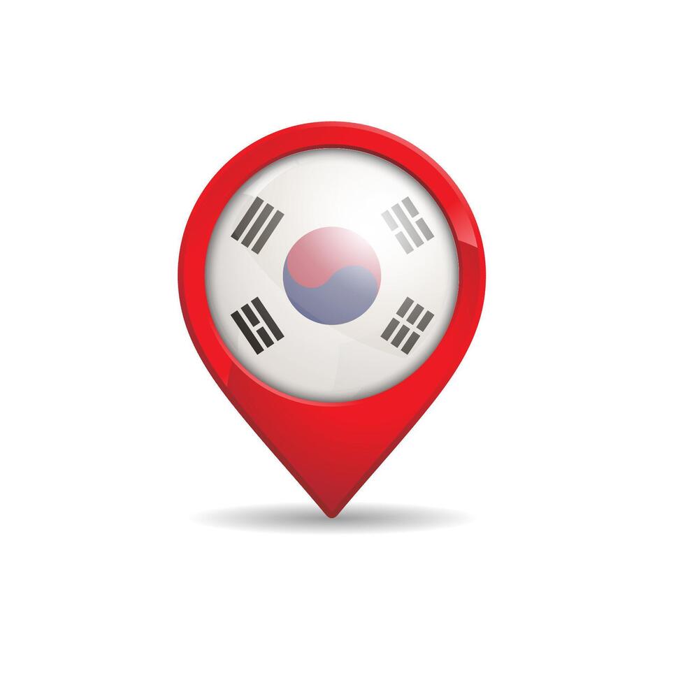 Realistic South Korea flag with map pin illustration vector