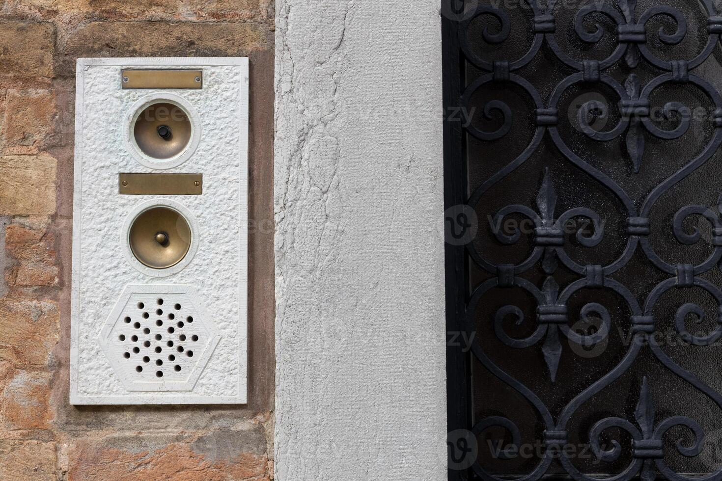 Vintage Door Intercom and Wrought Iron Gate photo