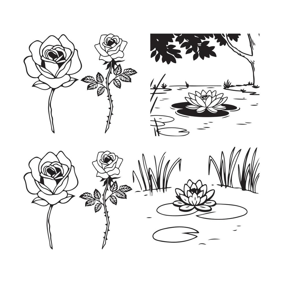 Set of hand drawn flowers design vector