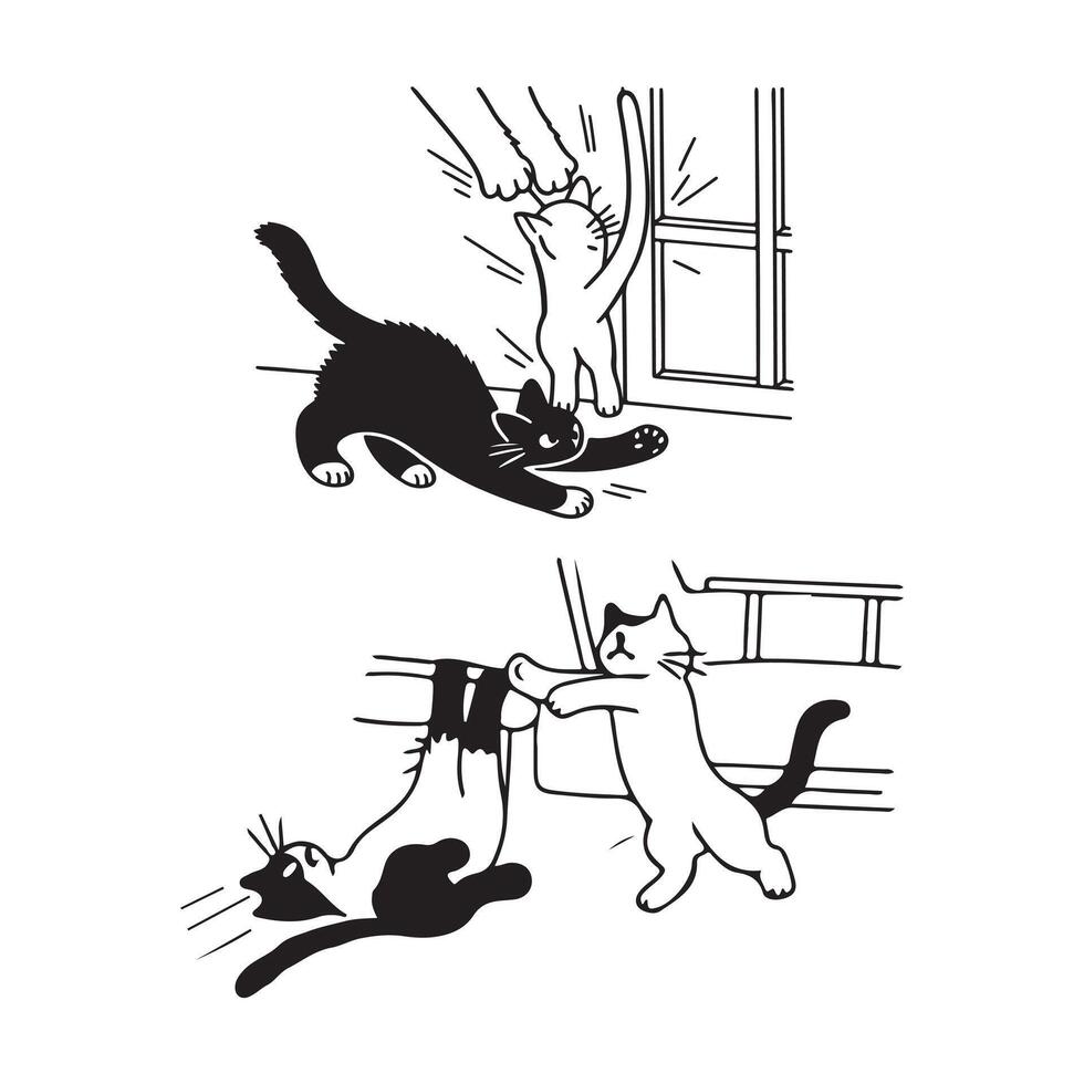 Two tabby cats play fighting vector