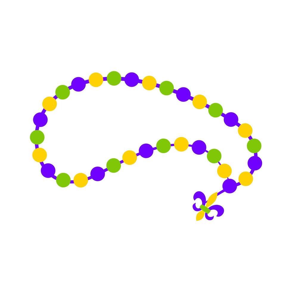 Mardi Gras Beads with Fleur de Lis Charm in Purple Green and Yellow vector