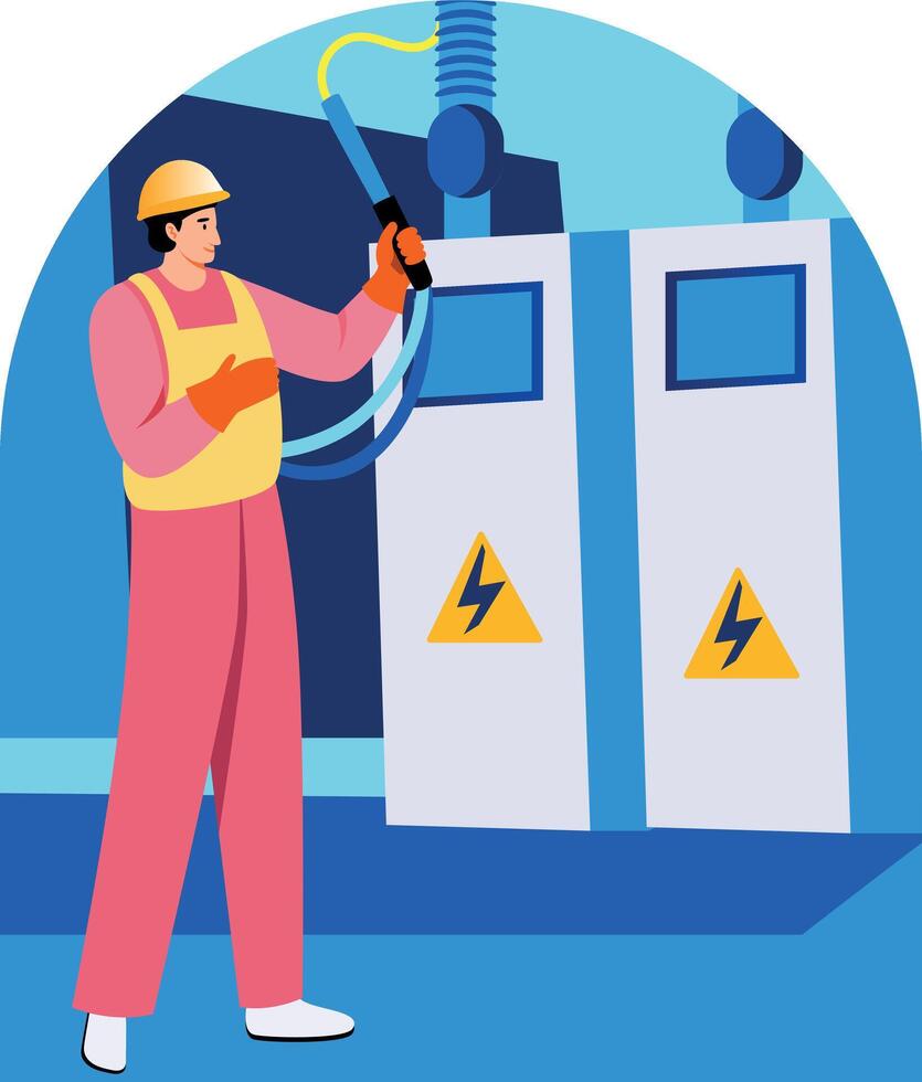 A transformer repairing character illustration in flat style vector
