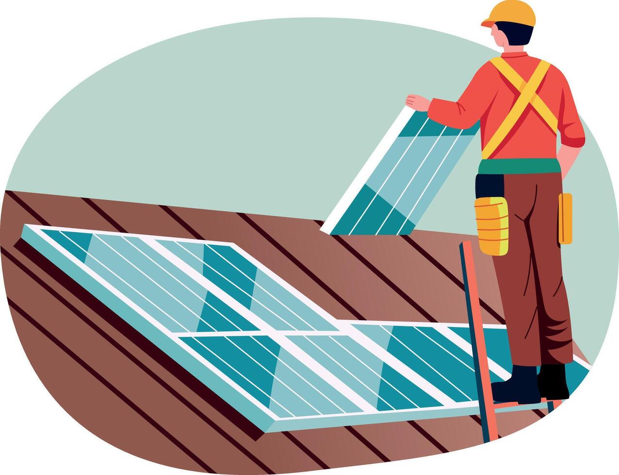 Solar installation on the roof, flat style illustration vector
