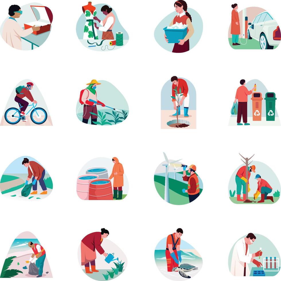Set of Environment Protection Flat Style Illustrations vector