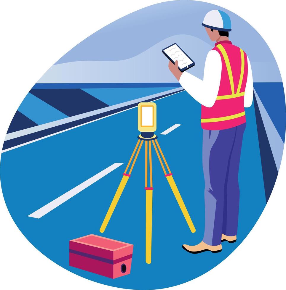 Road surveying engineer illustration in flat style vector