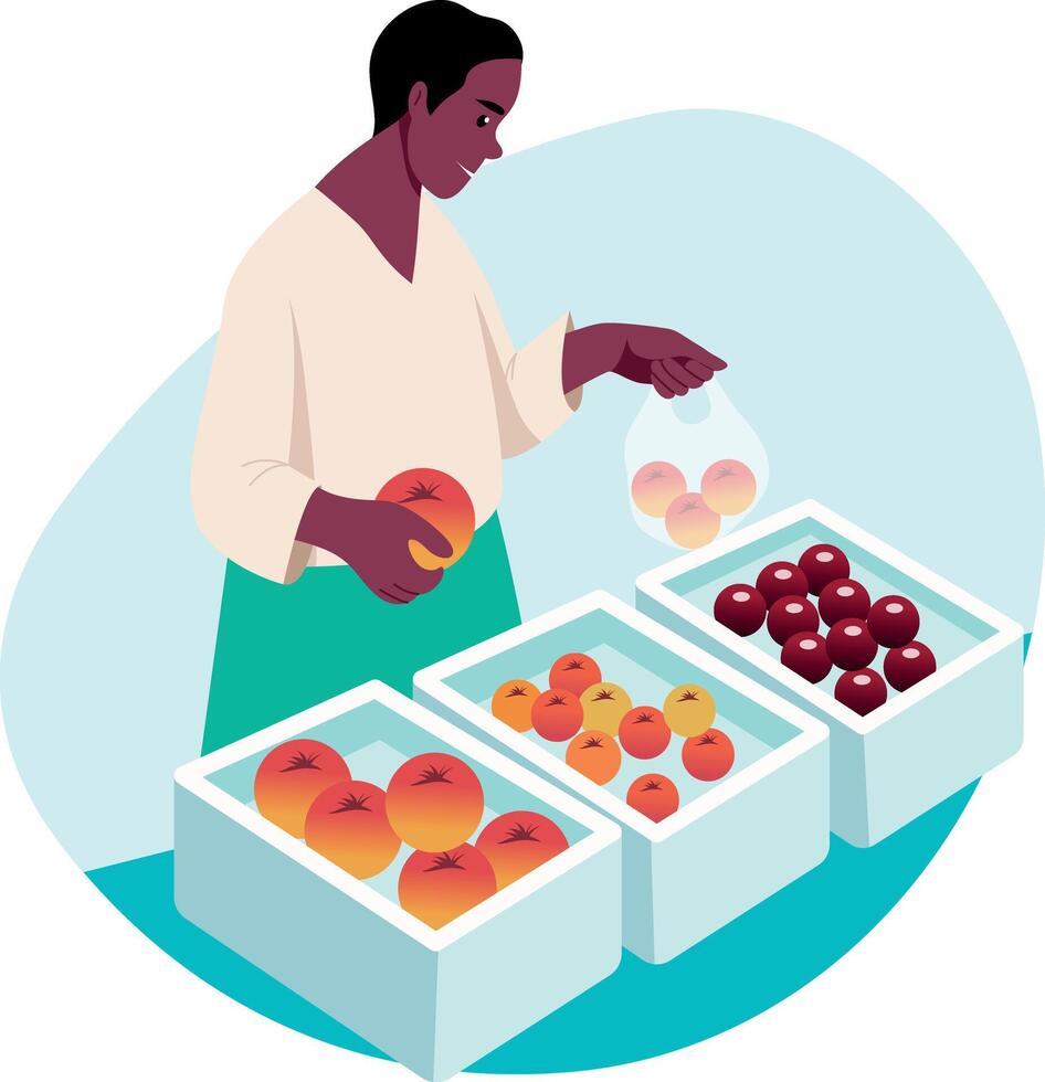 Flat illustration showing a character buying organic food vector