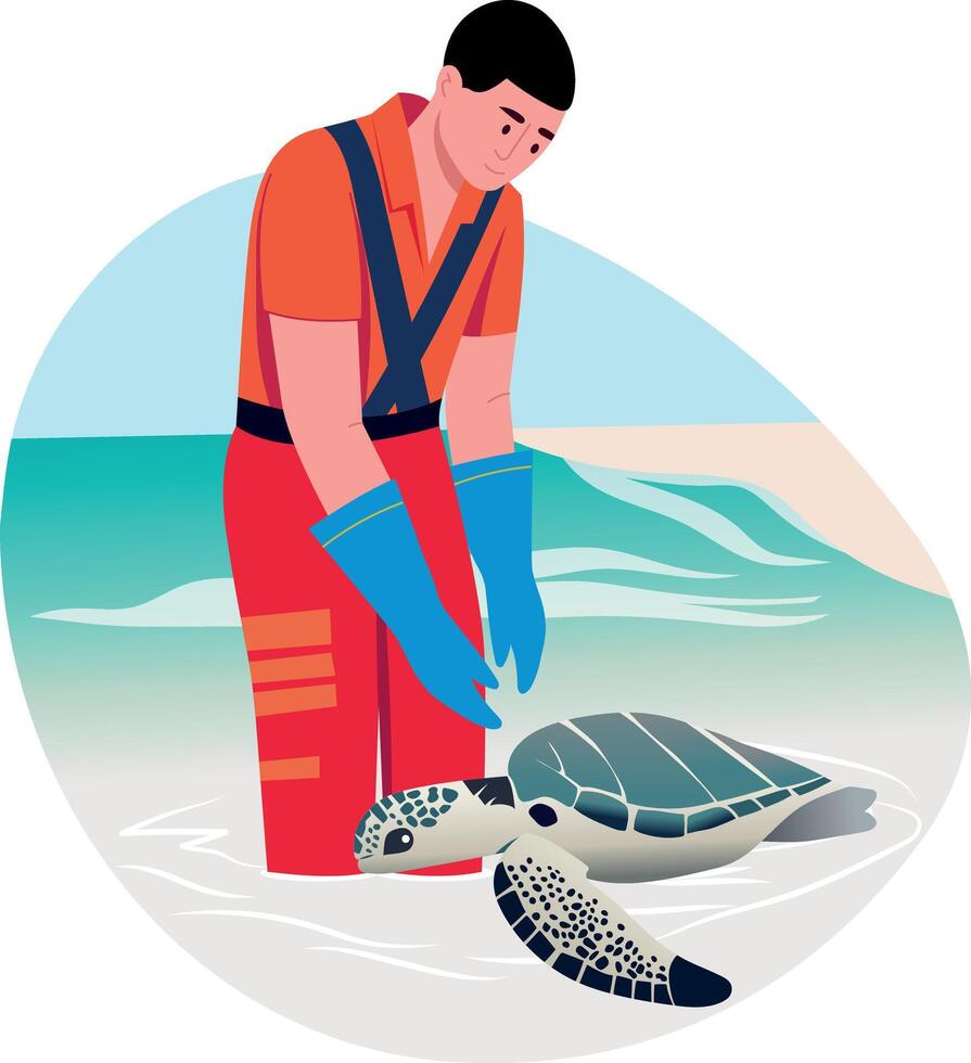 A character doing turtle tagging, flat style illustration vector