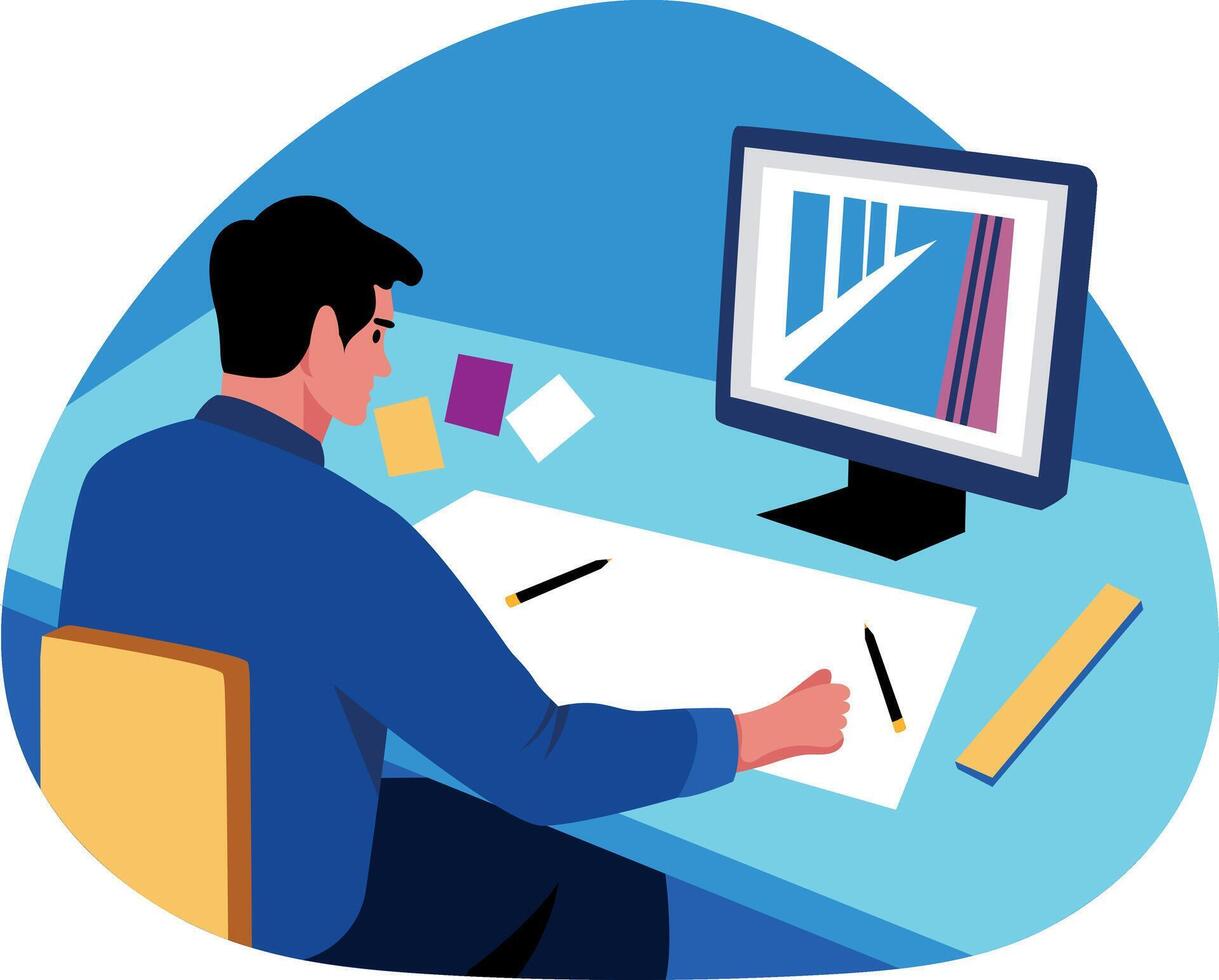 A flat style illustration showing a prototyping character vector