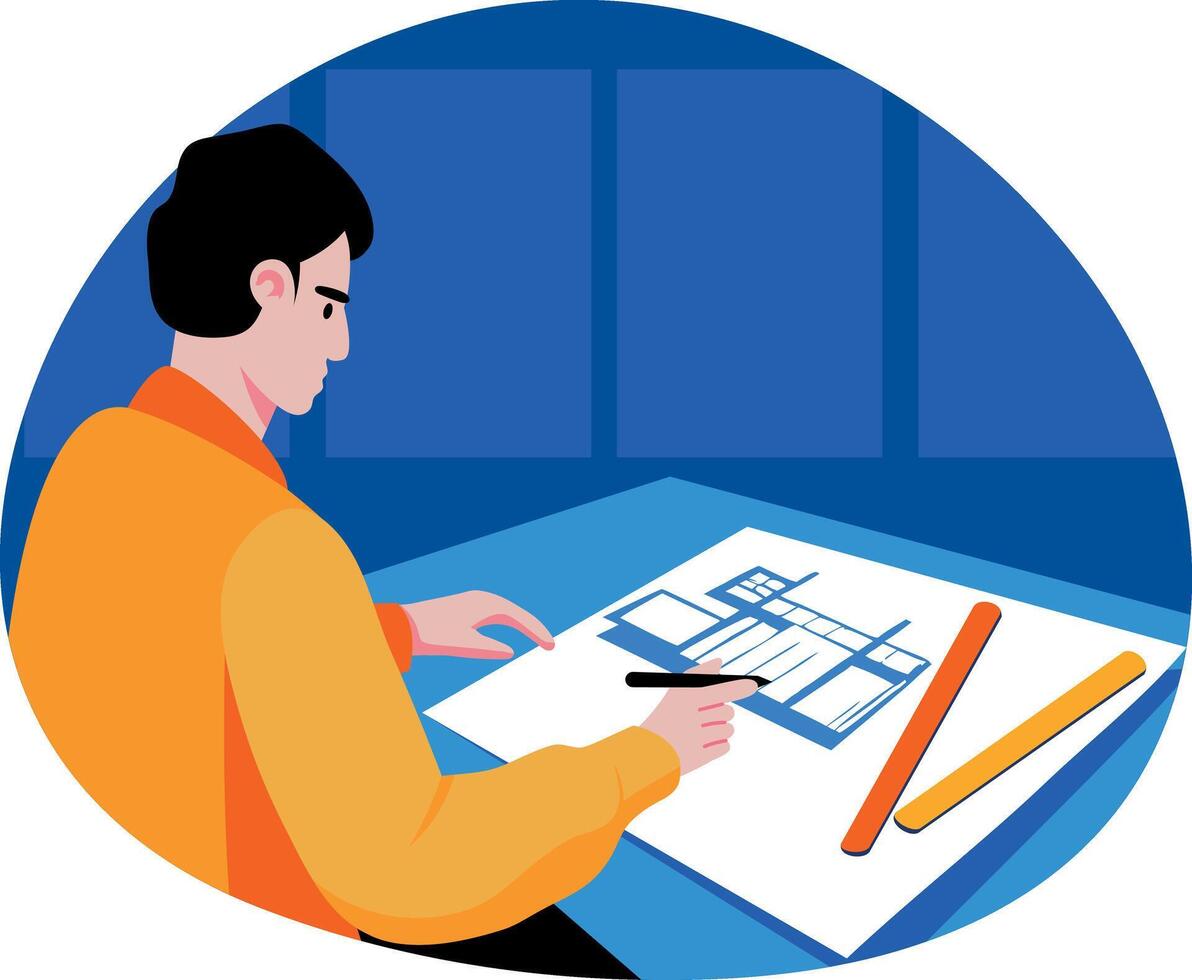 A flat style illustration showing an architect prototype vector