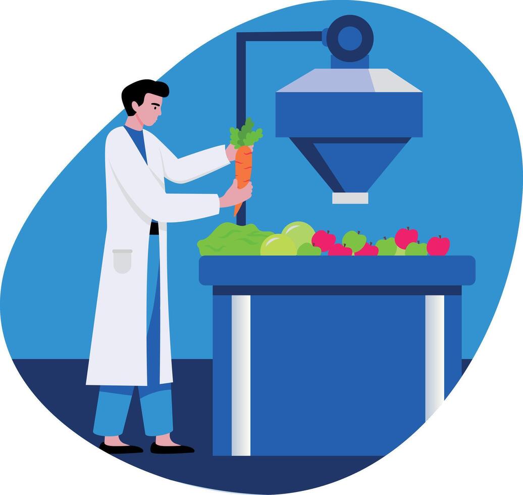 Flat style illustration showing a character researching food processing vector