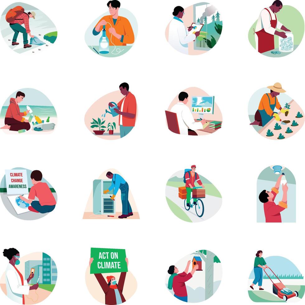 Collection of Environment Awareness Flat Illustrations vector