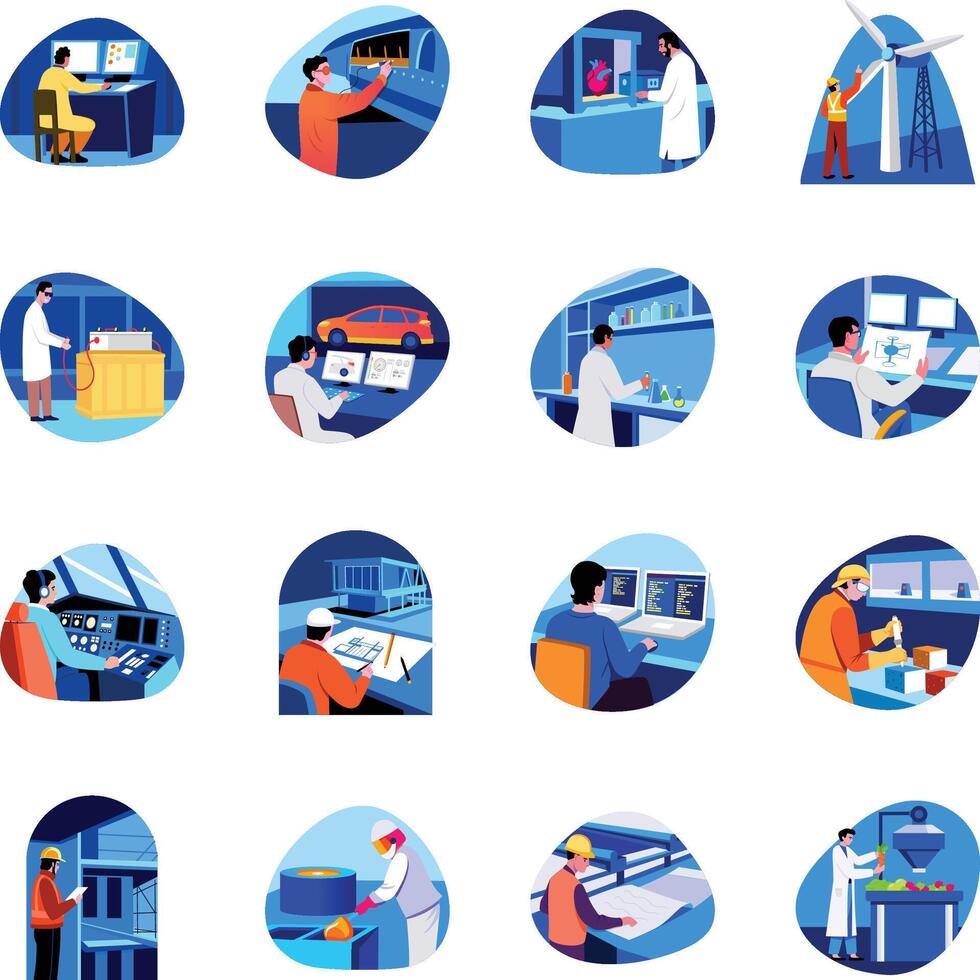 Set of Flat Style Engineering Art Illustrations vector