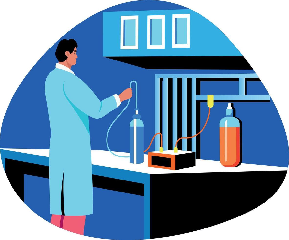 Flat illustration showing a character doing water purification in lab vector