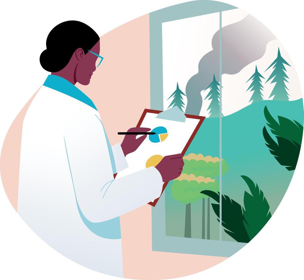 A character checking an environmental report, flat illustration vector