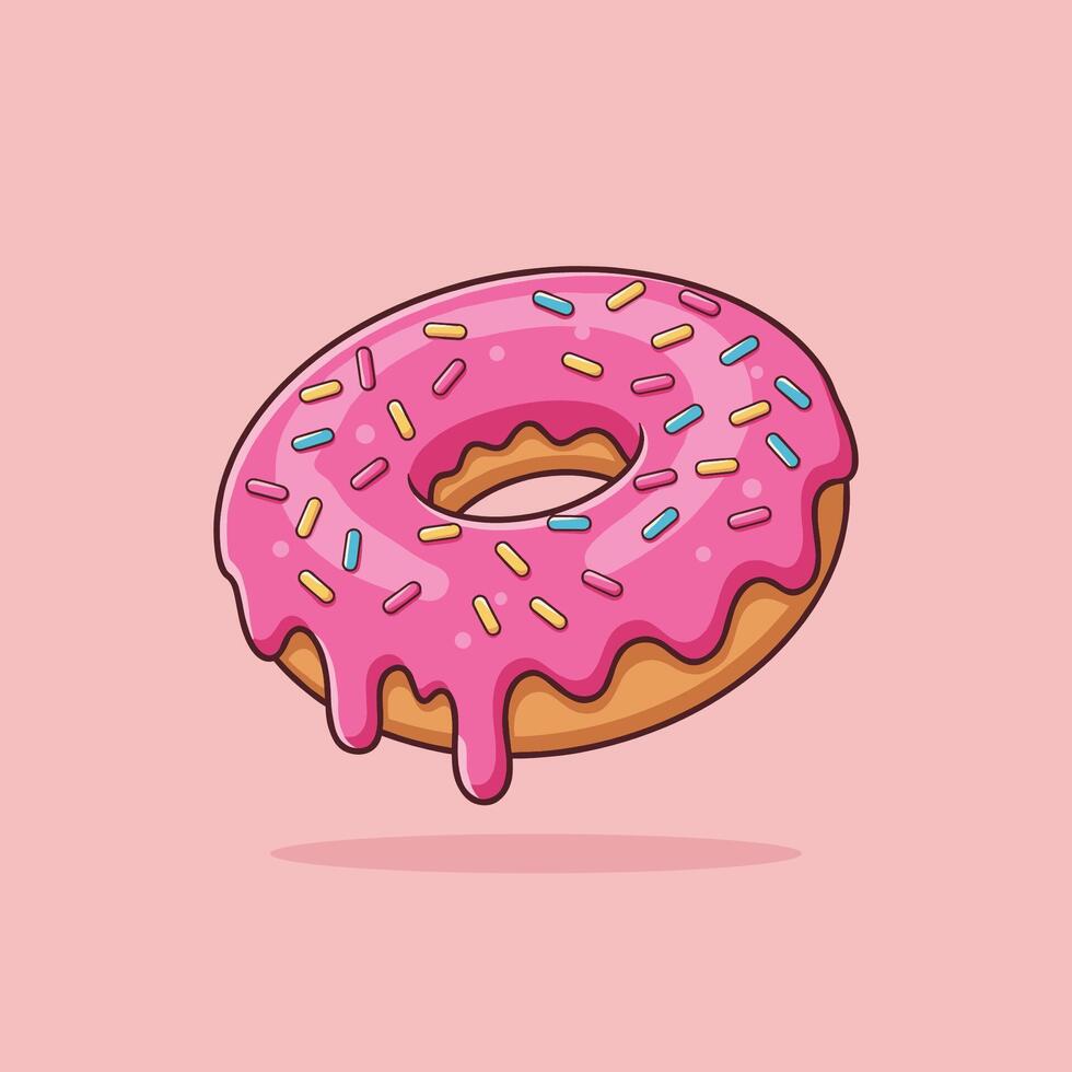 A donut with pink icing and sprinkles on a pink background vector