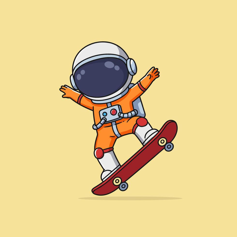 Cartoon astronaut riding a skateboard vector