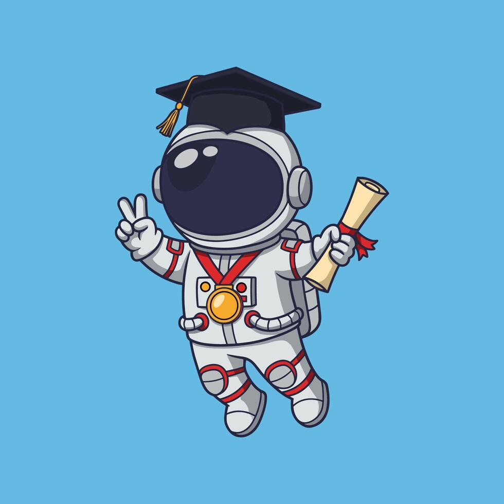 An astronaut in a graduation cap and gown holding a diploma vector