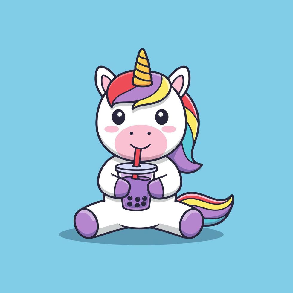 Cute unicorn drinking a smoothie vector