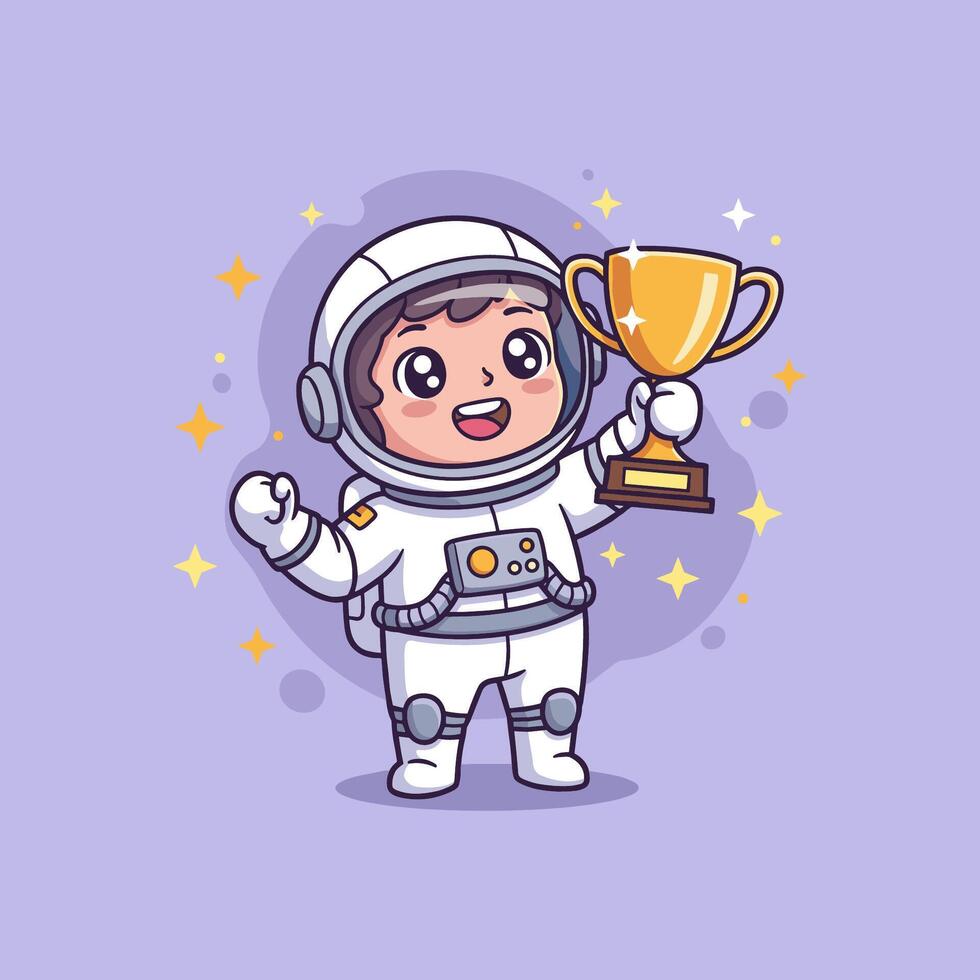 Cartoon astronaut holding a trophy vector