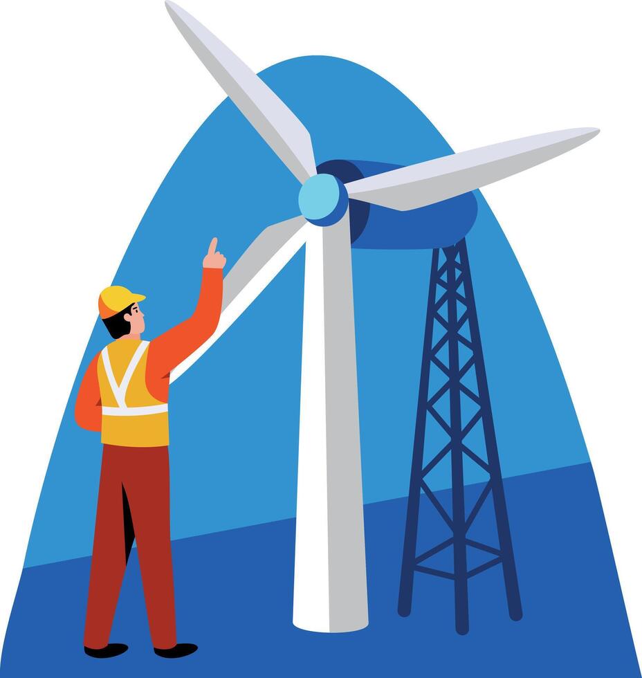 A flat style illustration of a windmill engineer vector