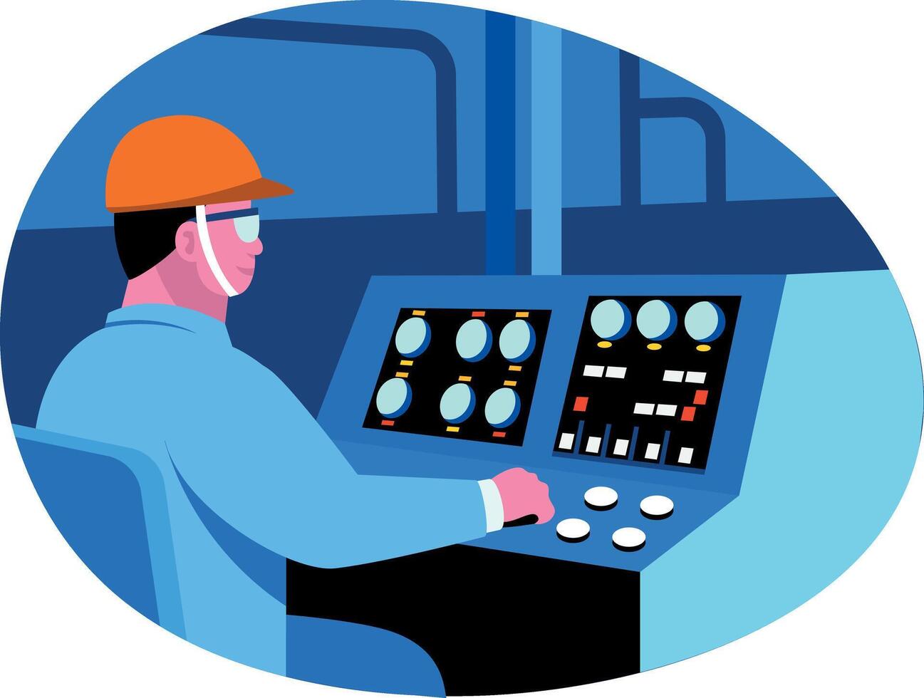 Flat style illustration showing an engineer using a control panel vector