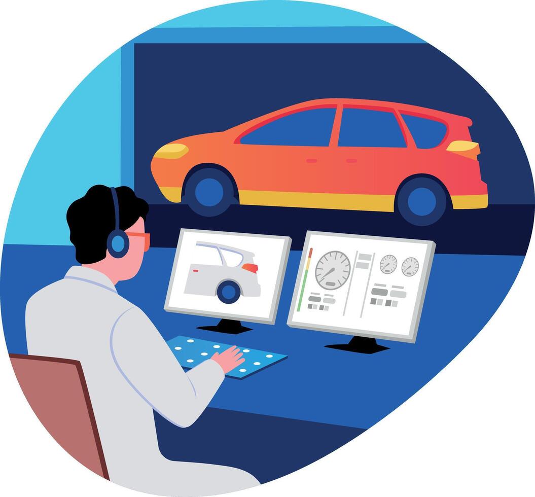 Flat illustration showing a technician doing car diagnosis vector