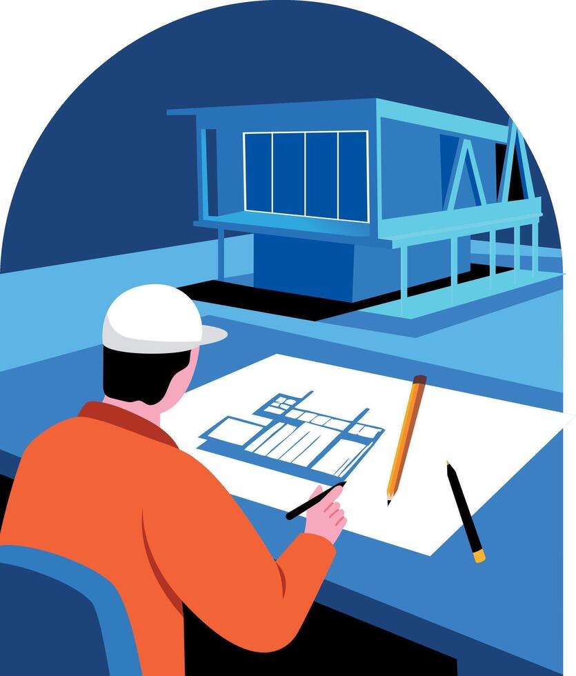 A flat style illustration of a professional architect vector