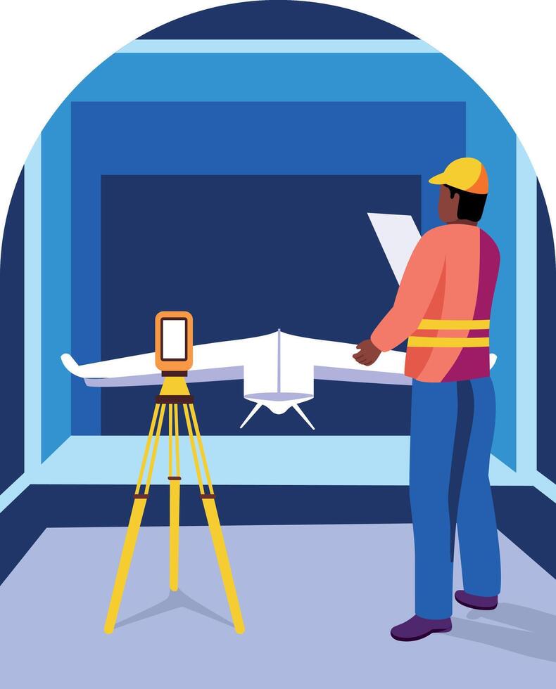 A professional engineer doing aerodynamic testing vector