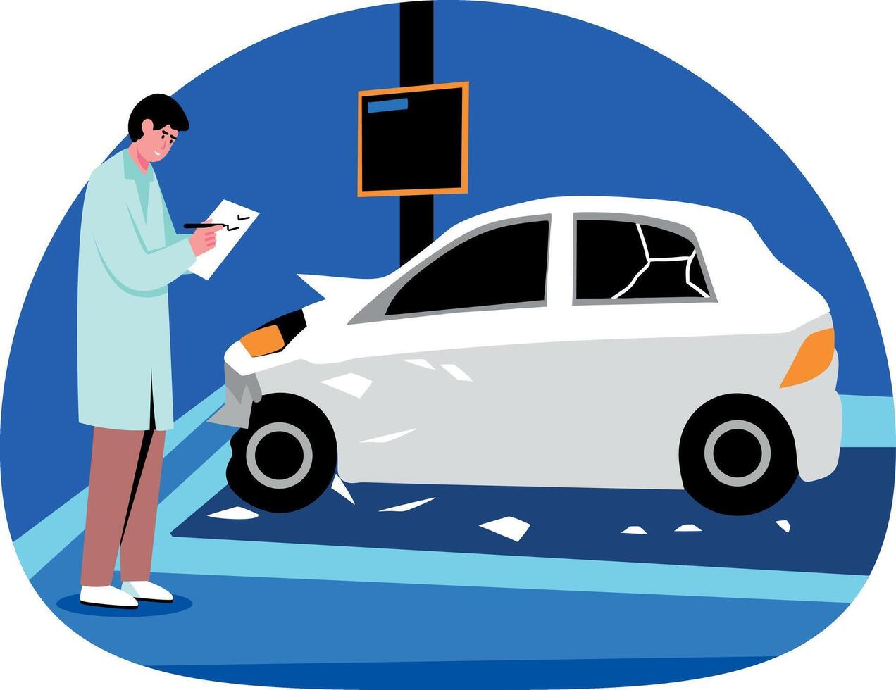 A professional engineer doing car testing, flat illustration vector