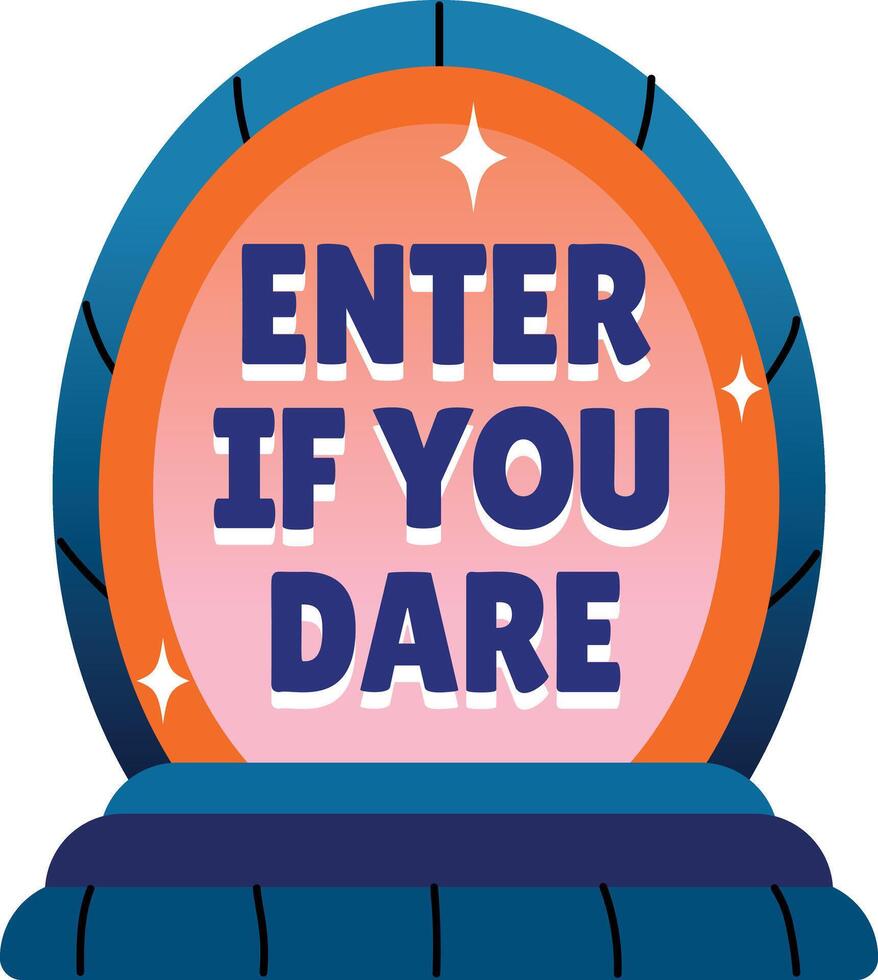 This flat sticker shows a gateway portal with typography vector