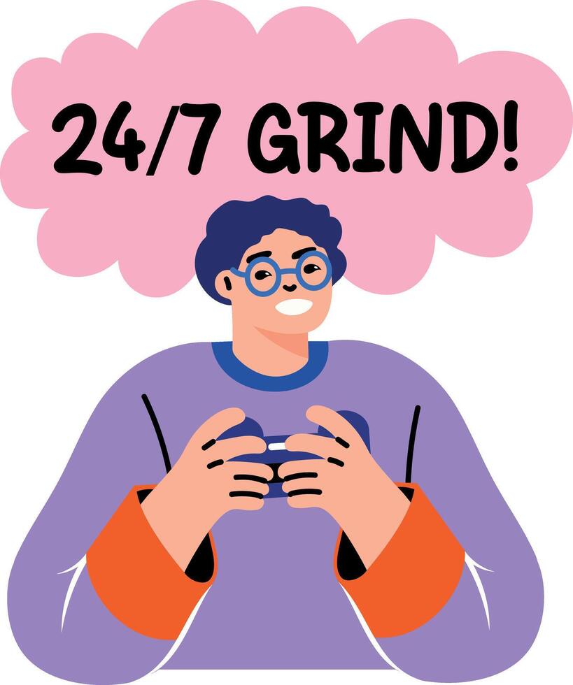 A person having grind time, flat sticker vector