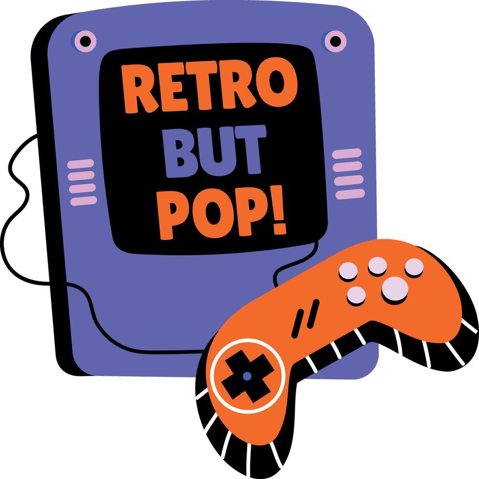 A joypad game with typography, flat sticker vector