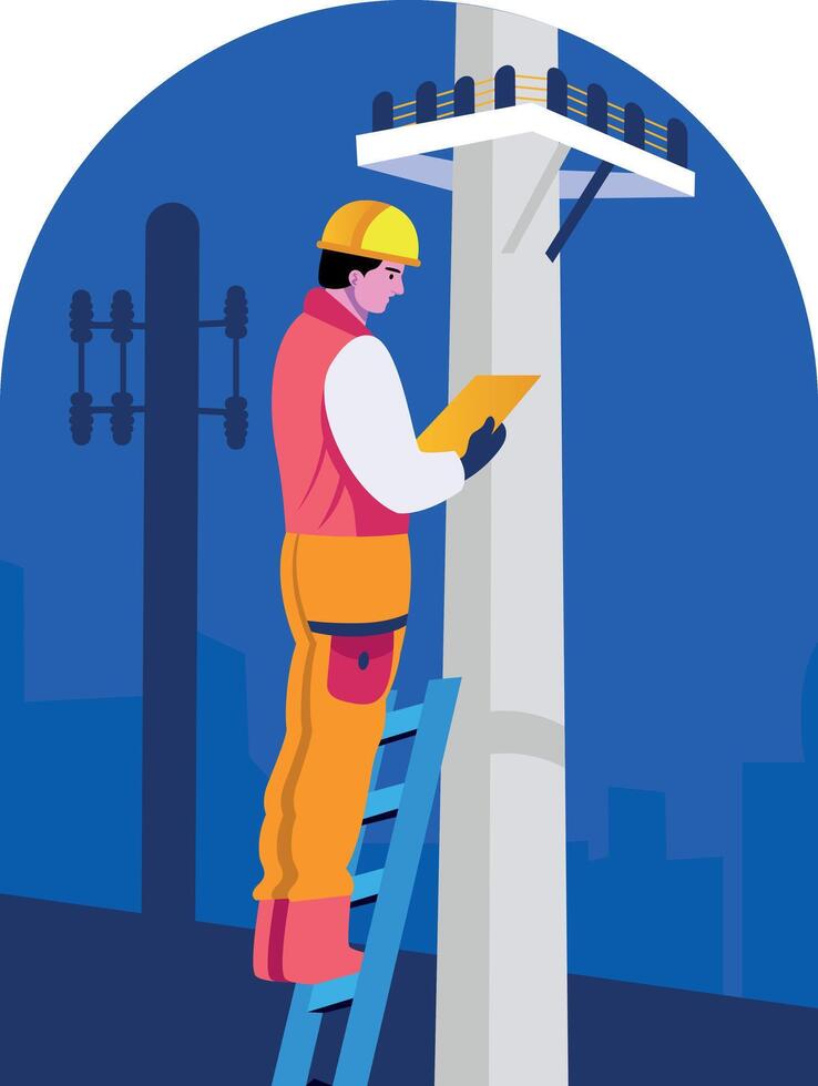 A flat style illustration of an electrical worker vector