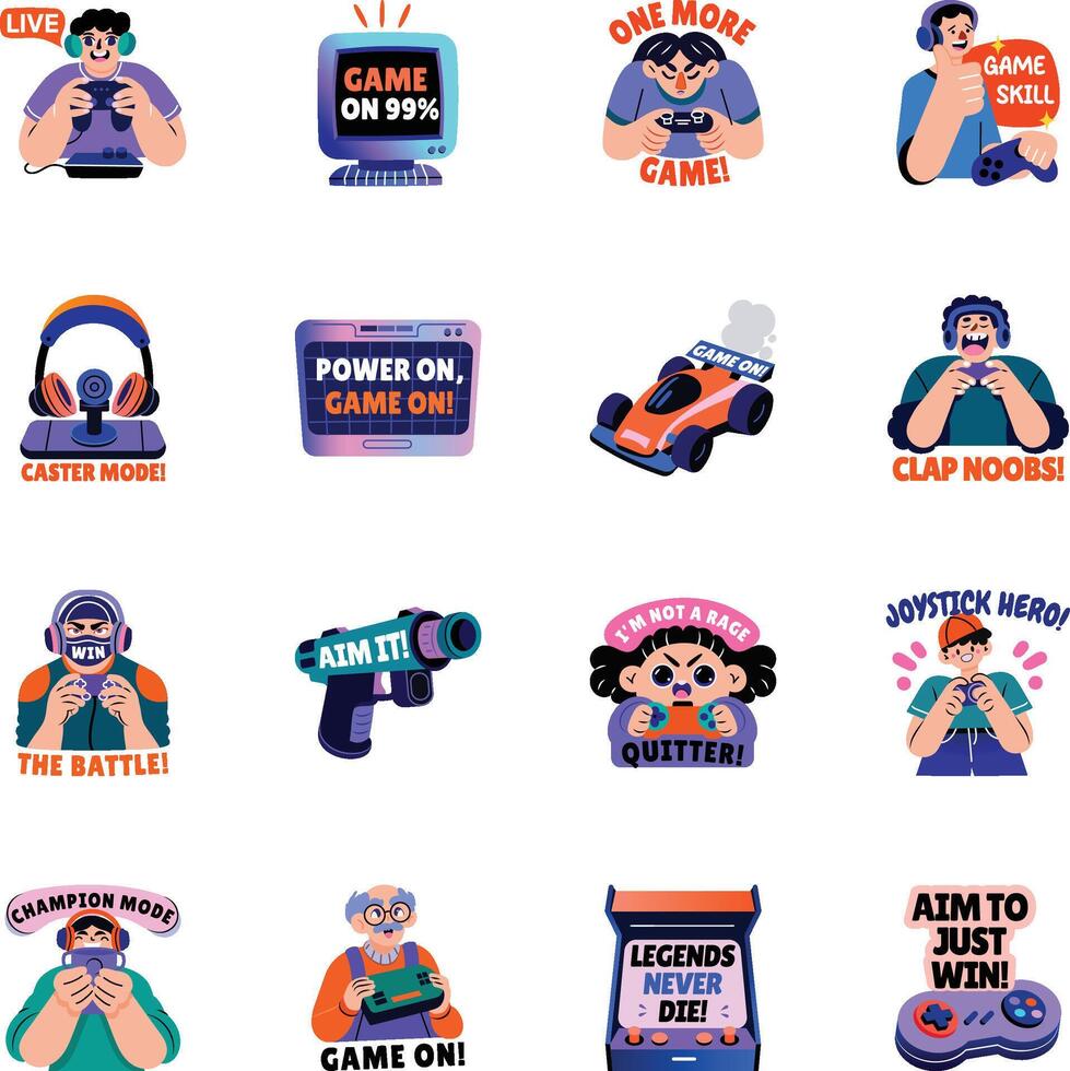 Set of Flat Gaming Characters Stickers vector