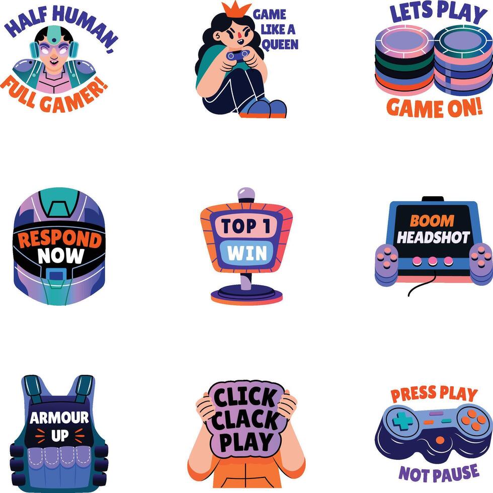 Bundle of Cyberpunk Gaming Flat Stickers vector