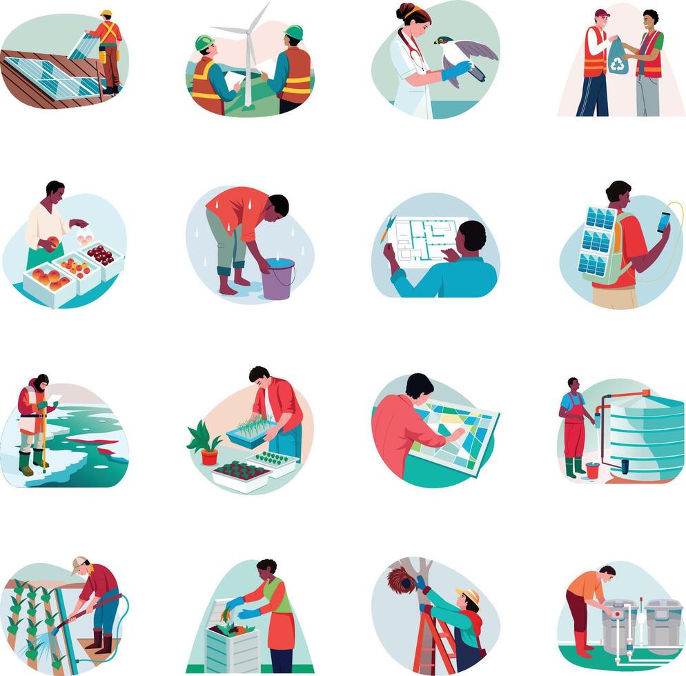 Collection of Flat Style Environment Illustrations vector