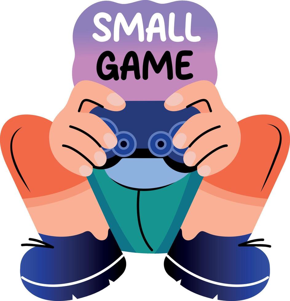 Flat sticker showing quick player holding joystick vector
